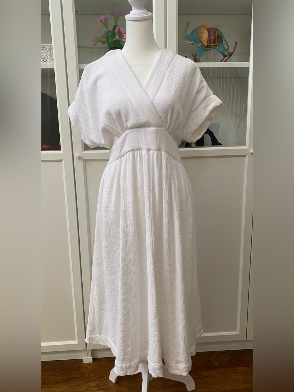Hatch Maternity Dress White Carolina Crepe V-neck Short Sleeve Tie Waist Size 2